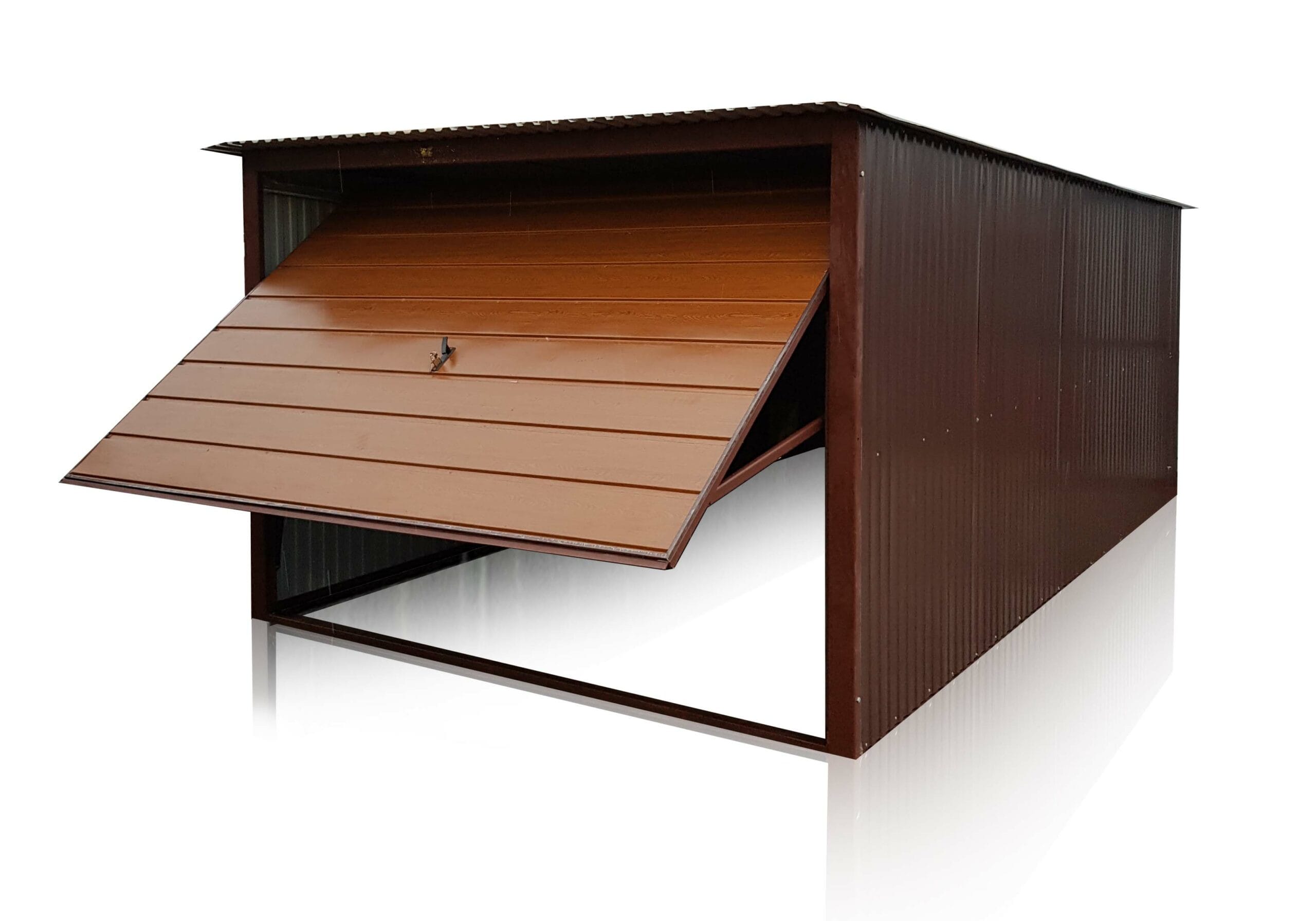 EUROSTAL Garage di lamiera 3x5m con pendenza posteriore - RAL 8017 - canciello in Quercia oro lucida