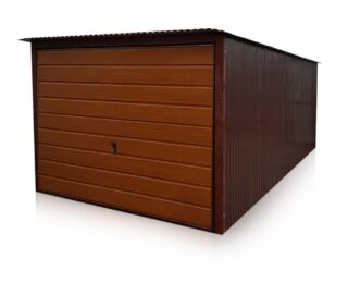 Plechová garáž 3×5m-zadní spád-výklopná vrata-široký panel