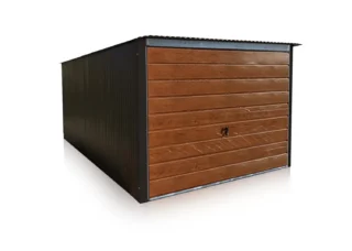 Plechová garáž 3×5m zadní spád, výklopná vrata široký panel Dub