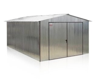 Plechová garáž 4 × 5 m sedlová střecha – pozink + FAB