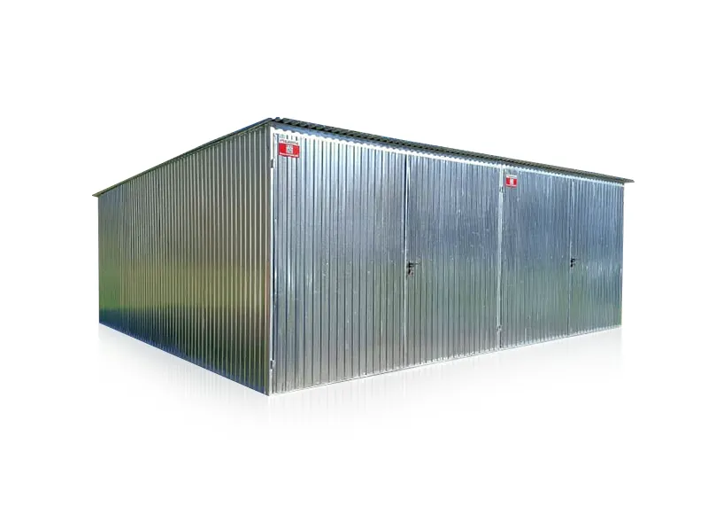 Plechová dvougaráž 6 x 5 m zadní spád, dvoukřídlá vrata + FAB