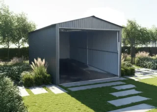 Plechová garáž 3×5m sedlová střecha - antracit