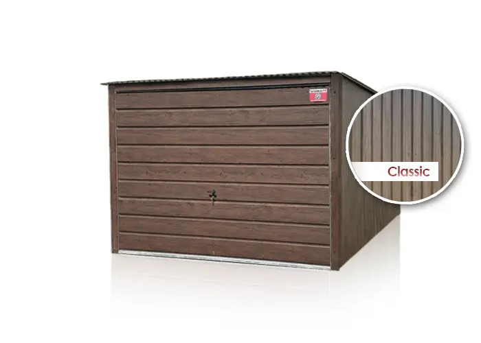 Eurostal - Plechová garáž 3x5m zadní spád, výklopná vrata, tmavý lesklý ořech