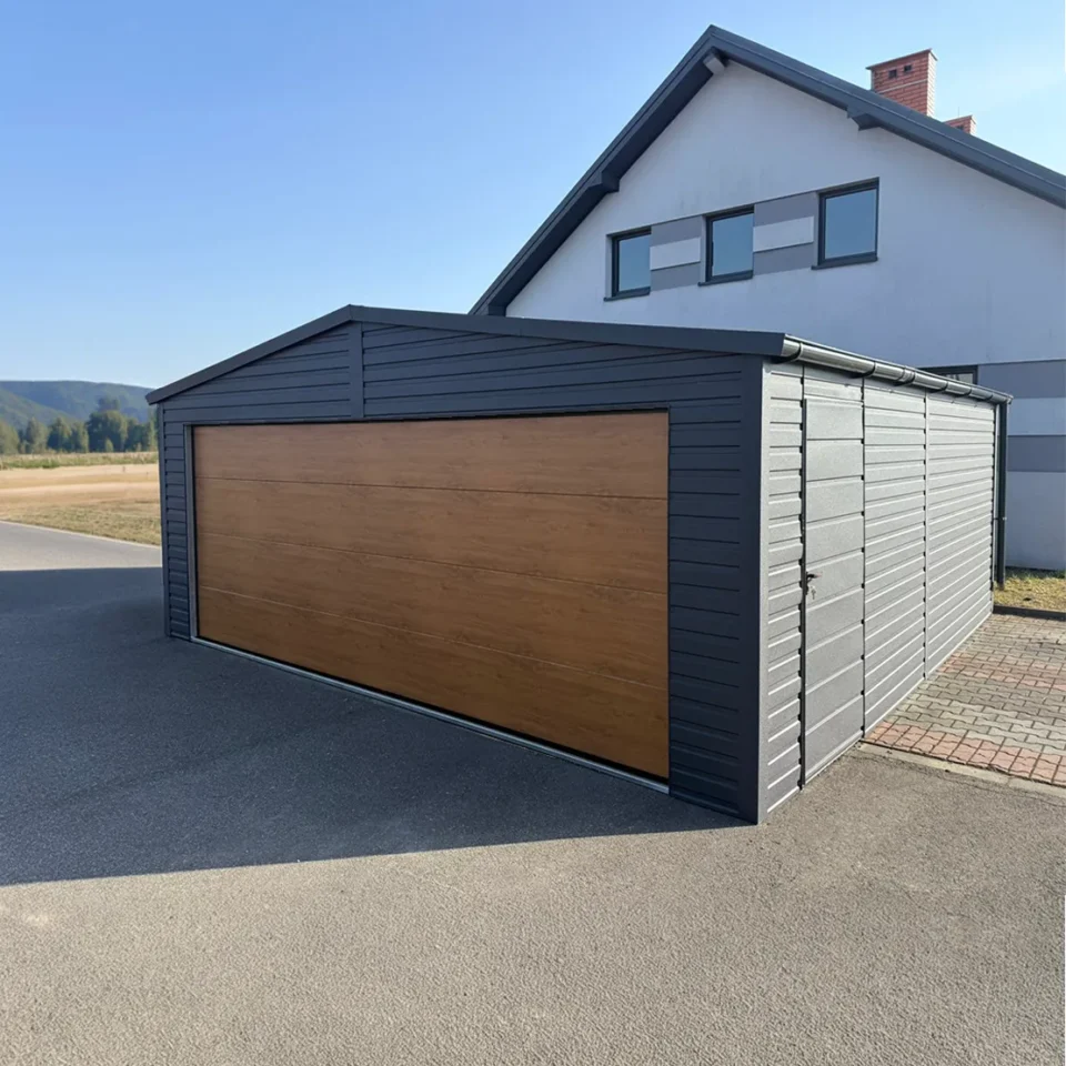Dvougaráž 6x6 m se sekčními vraty a sedlovou střechou v antracitovém provedení